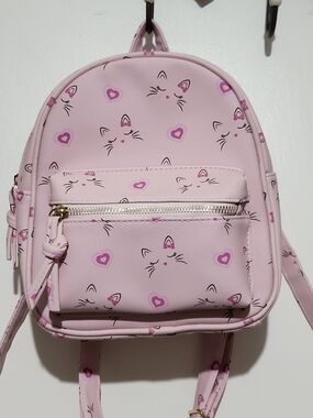 Under One Sky Pink Cat Mini Backpack with Heart Accents